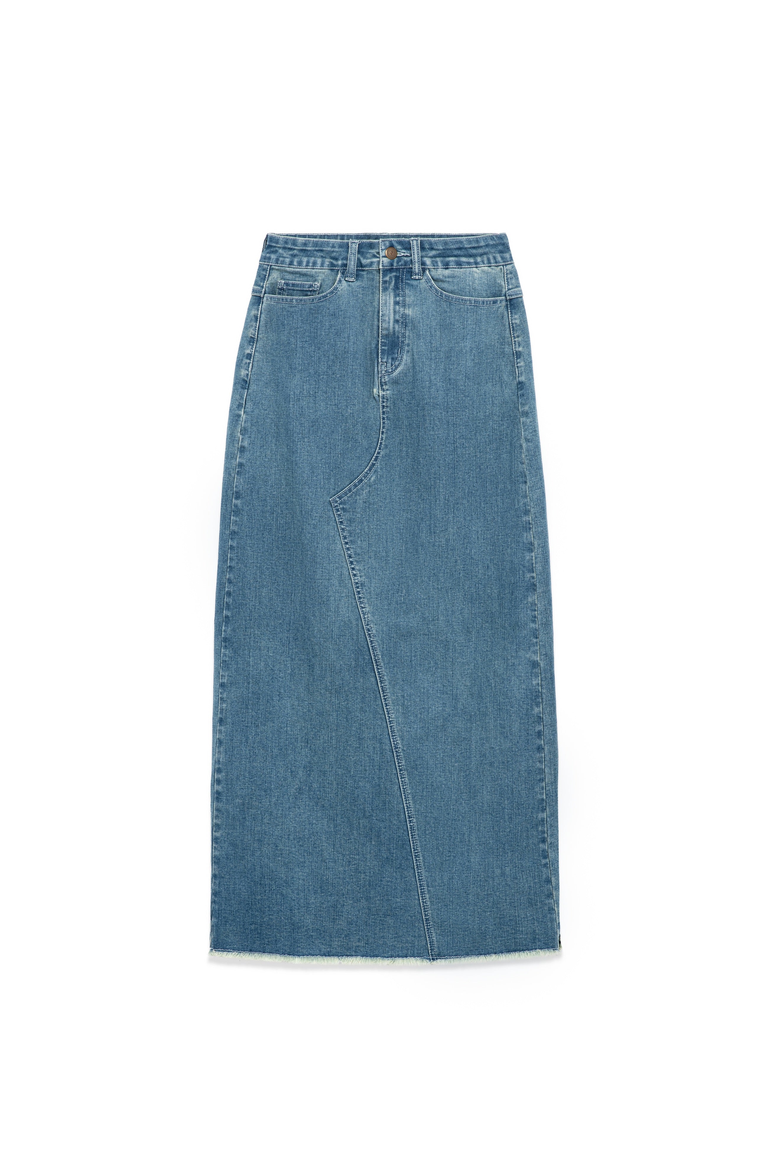 DENIM FRAYED SKIRT x KNIT POLO TOP